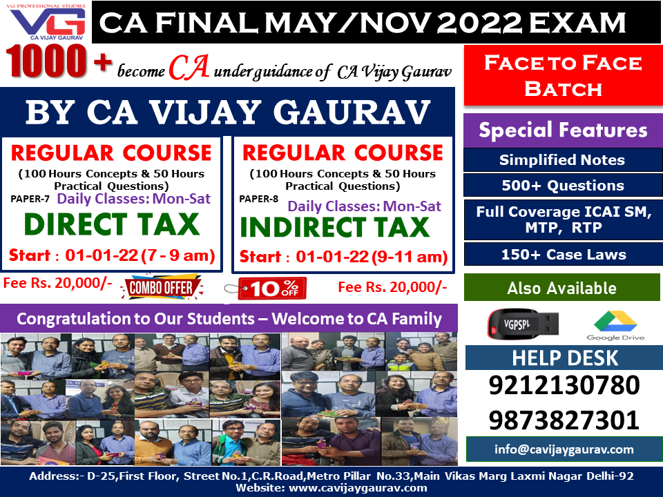 Upcoming Batches CA Final DT and IDT (May/Nov 2022 ICAI Exam)
